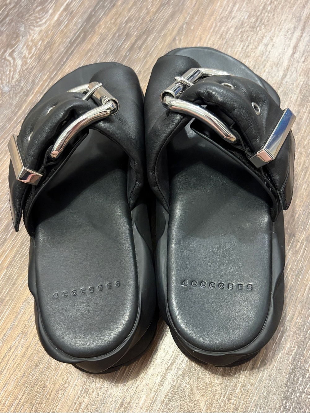 4CCCCEES - Mellow Glow Pure Black Goth Alt Chunky Platform Black Sandals - Picture 5 of 13